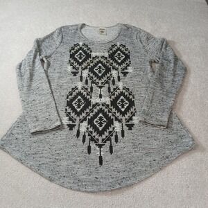 Vocal Women's Aztec Print Pullover Gray Light Sweater Rhinestones Size 2XL USA